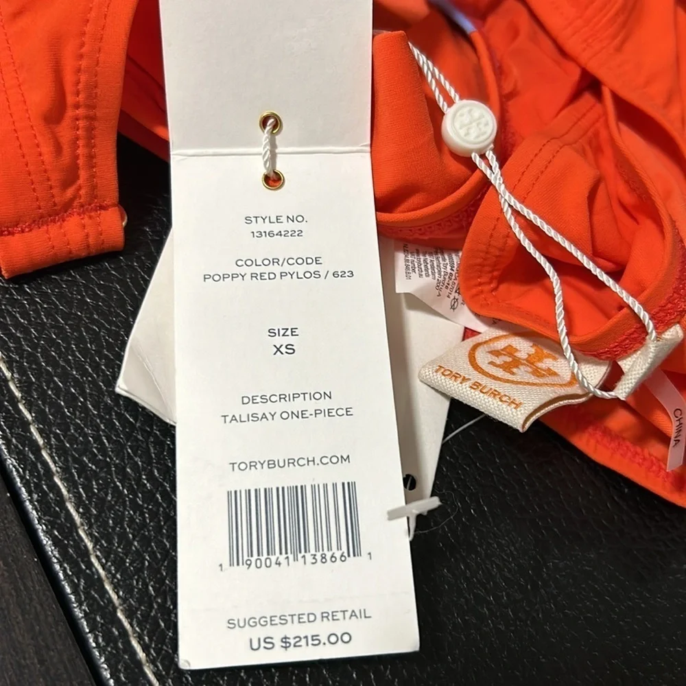 Tory Burch One piece Talisay Swimsuit Poppy Red Open Back Convertible Sz XS NEW